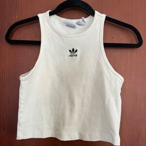 Adidas Cream Ribbed Crop Tank Top